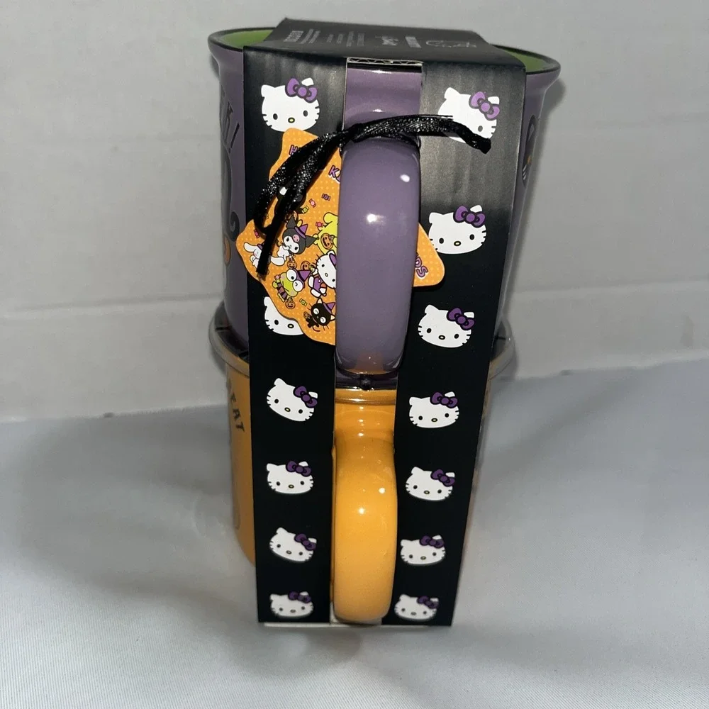 Hello‎ Kitty Orange Halloween Trick Or Treat Mug Set With Black Cat Purple Mug